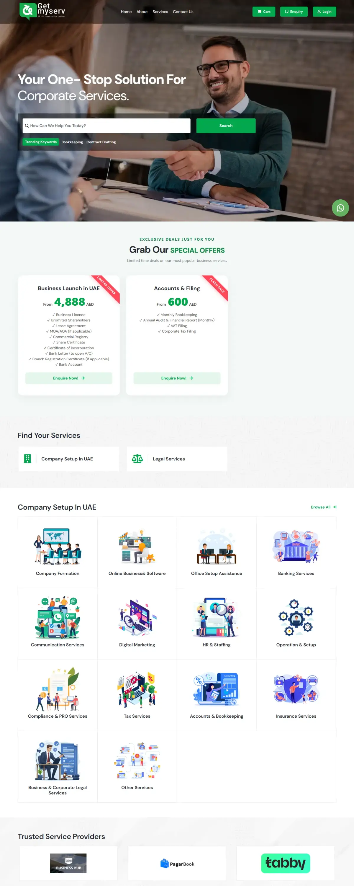 Homepage of Get My Serv, getmyserv.com