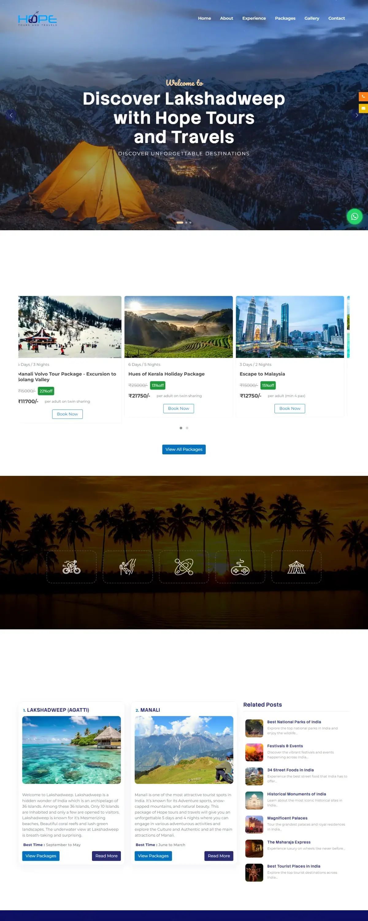 Homepage of Hope Tours & Travels, thehopetours.com