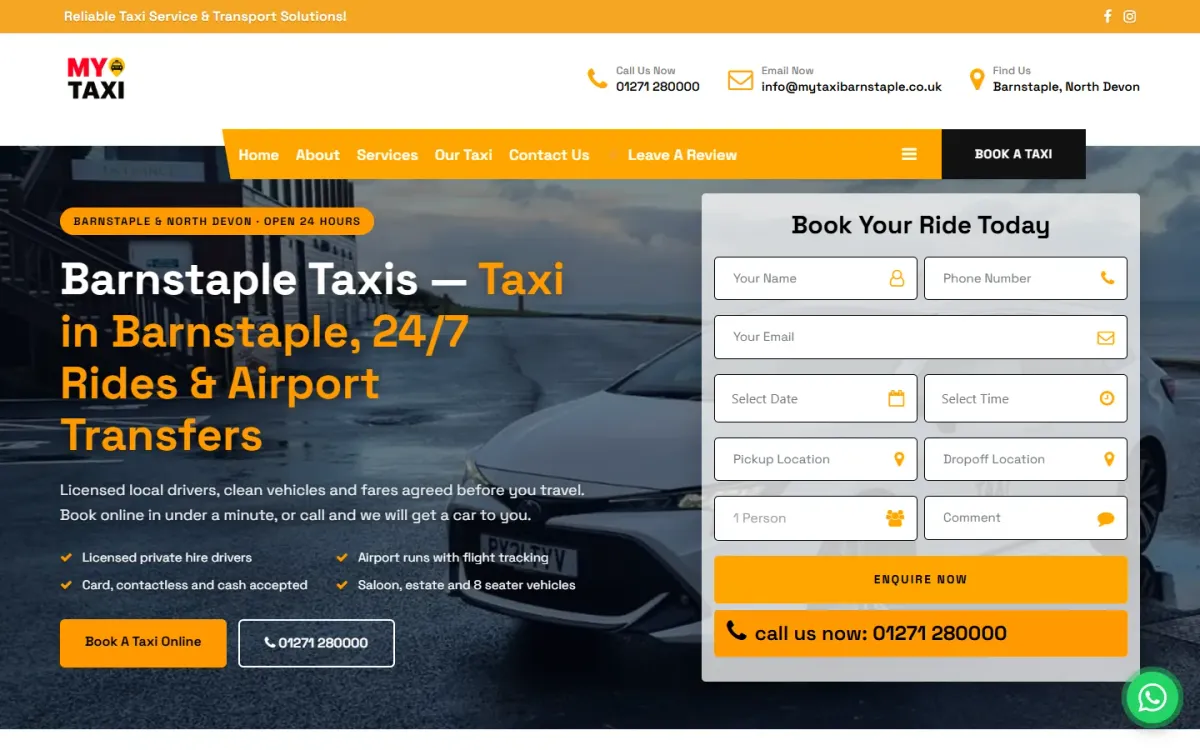 MyTaxi Barnstaple — Booking website + local SEO