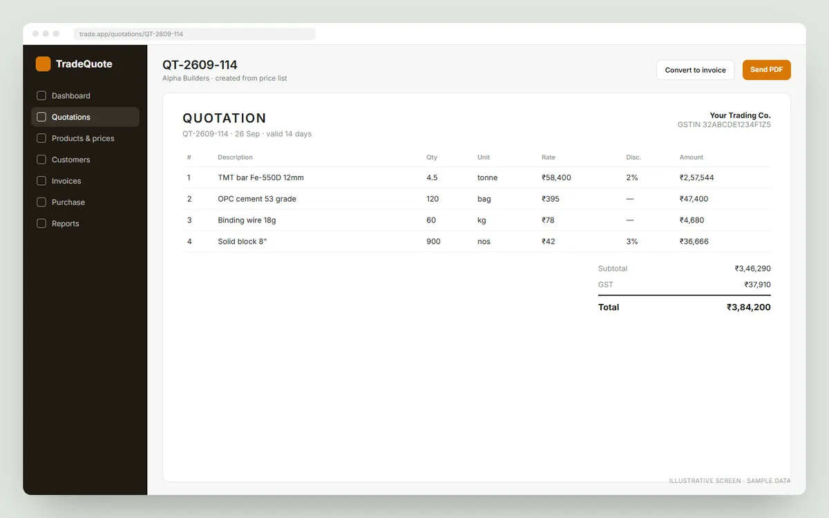 Trade quotation system — illustrative screen 2